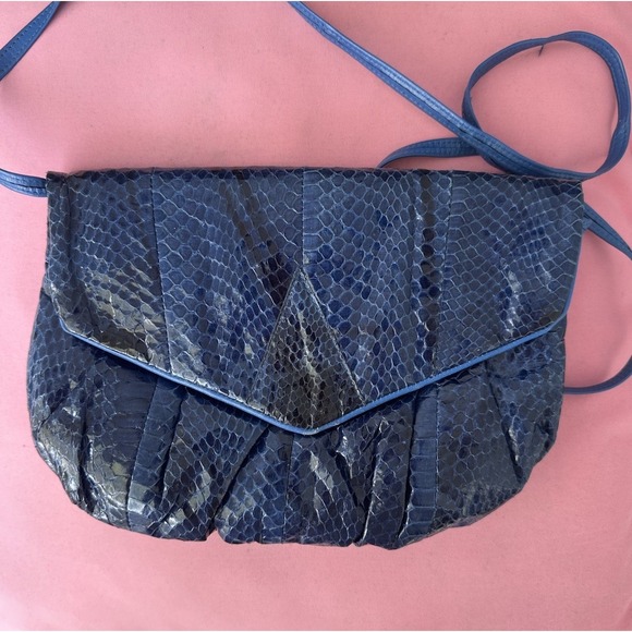 Handbags - Vintage Letizia Blue‎ Snakeskin Shoulder Bag